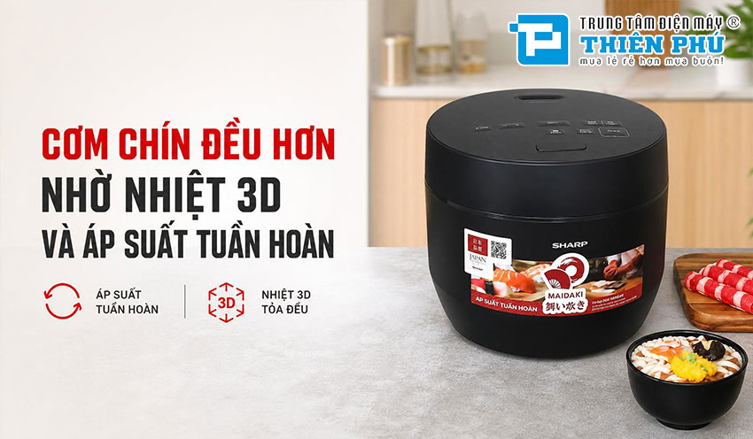 Nồi Cơm Điện Cao Tần Áp Suất Tuần Hoàn Sharp KS-TW181V-B 1.8 Lít