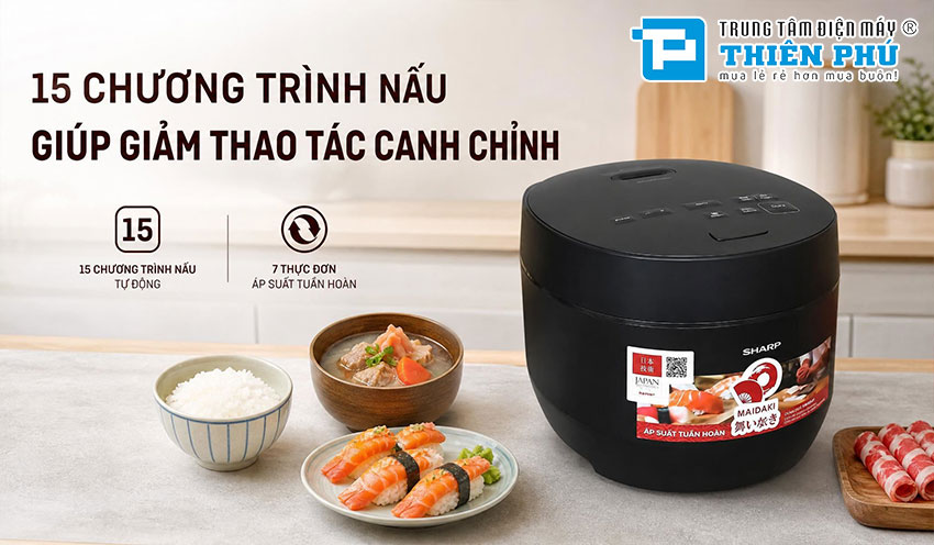 Nồi Cơm Điện Cao Tần Áp Suất Tuần Hoàn Sharp KS-TW181V-B 1.8 Lít