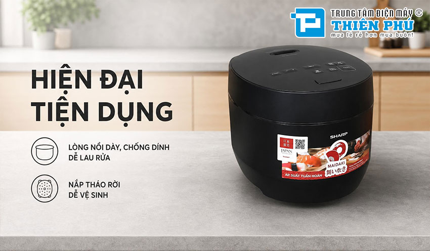 Nồi Cơm Điện Cao Tần Áp Suất Tuần Hoàn Sharp KS-TW181V-B 1.8 Lít