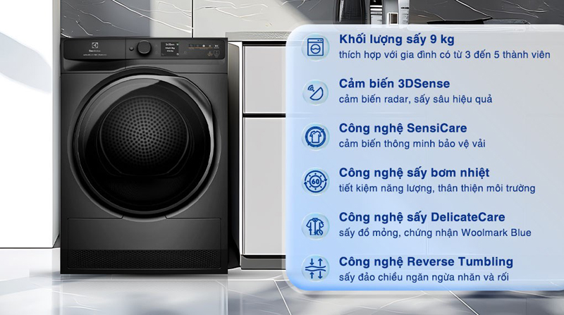 Giải pháp sấy khô quần áo hoàn hảo và bảo vệ sợi vải lựa chọn ngay máy sấy quần áo Electrolux EDH903R7SC