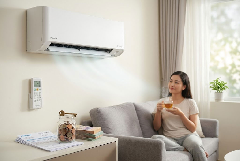Bí quyết dùng điều hòa Daikin 9000btu inverter FTKY25ZVMV thả ga không lo tiền điện