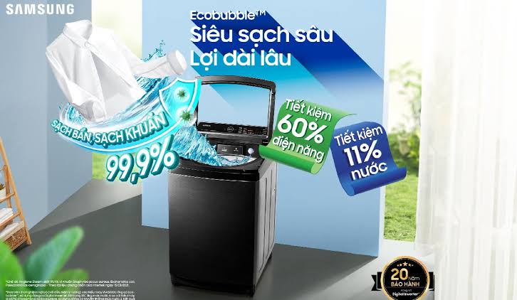 Máy giặt Samsung 14kg WA14CG5886BV/SV vừa bền đẹp, lại tiết kiệm điện!