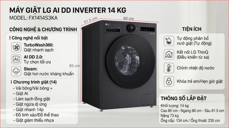 Đánh giá máy giặt LG lồng ngang FX1414S3KA sau thời gian sử dụng