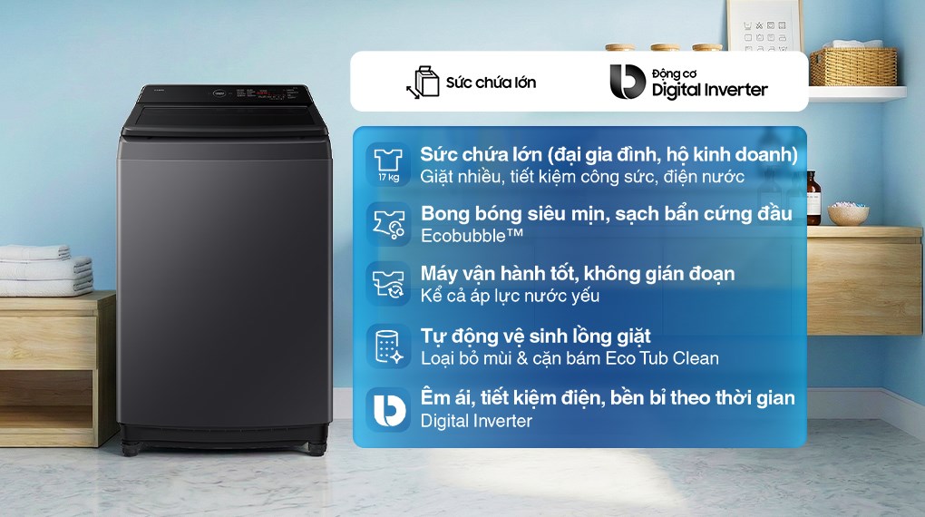 Cách dùng máy giặt Samsung cửa trên WA40F17E7CSV thế nào cho hiệu quả