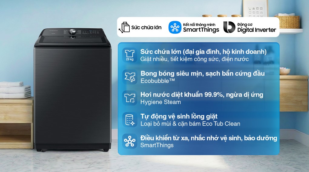 Máy giặt Samsung lồng đứng WA23A8377GV/SV dung tích lớn có nên mua không?