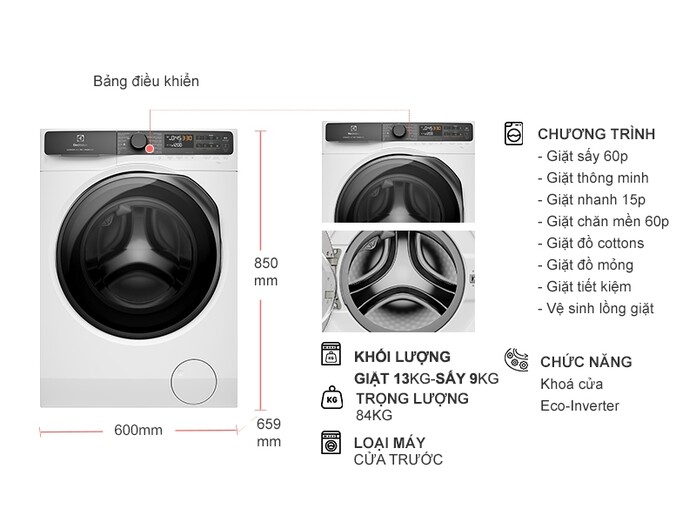 Ưu nhược điểm trên máy giặt sấy Electrolux 13kg EWW1343R7WC 