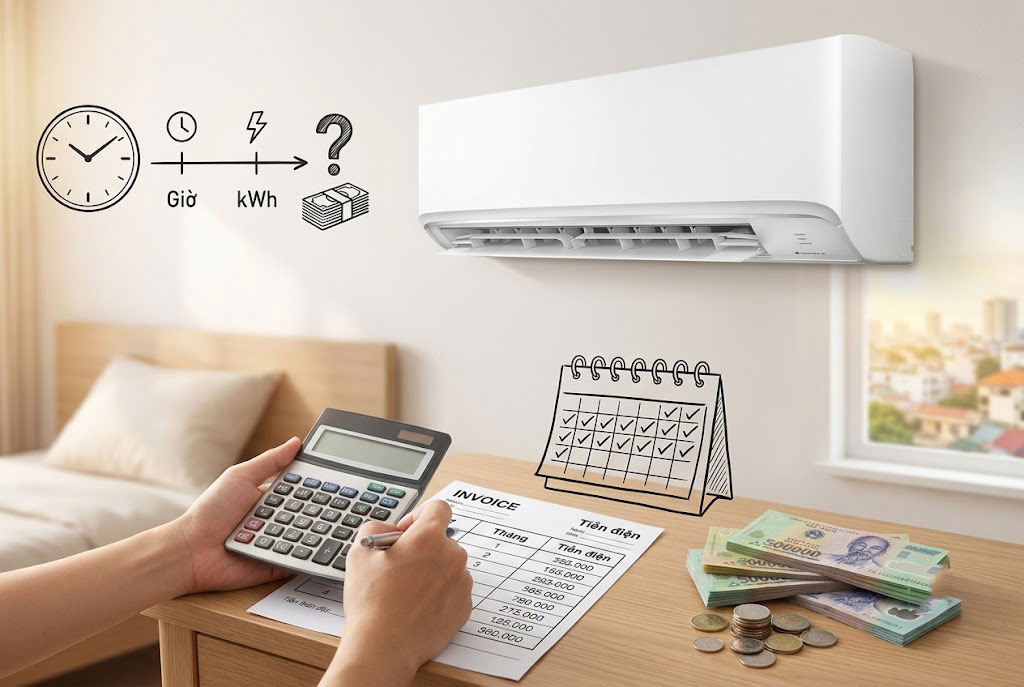 Chi phí tiền điện mỗi tháng khi sử dụng điều hòa Panasonic 12000btu CS-N12AKH-8 là bao nhiêu?