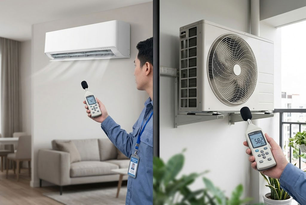 Đo độ ồn thực tế của cục nóng và cục lạnh điều hòa Panasonic CS-U24BKH-8 khi vận hành