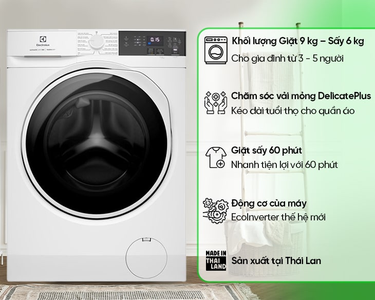 Vì sao bạn nên mua máy giặt sấy Electrolux giá rẻ EWW9024P3WC cho gia đình dưới 5 người sử dụng?