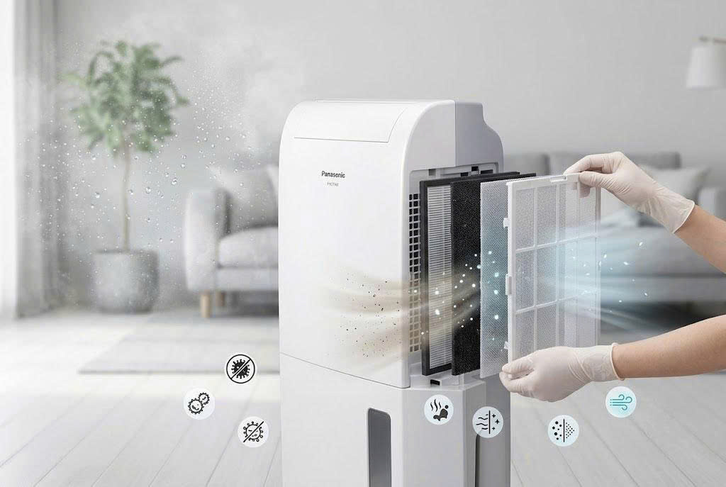 Đánh giá màng lọc 4 trong 1 trên máy hút ẩm Panasonic F-YCT14V: Khử mùi, diệt khuẩn ra sao?