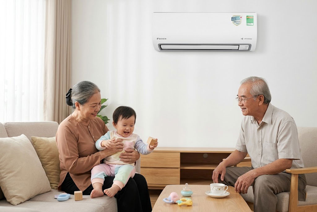 Nhà có trẻ nhỏ và người già, điều hòa Daikin inverter FTKF50ZVMV lựa chọn số 1
