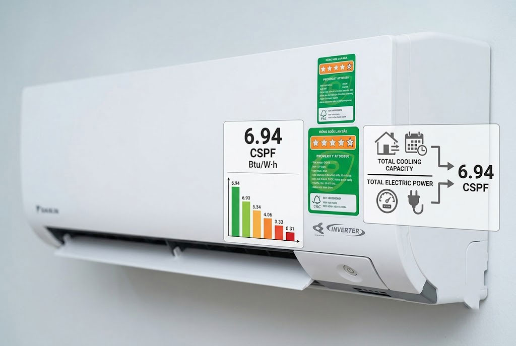 Ý nghĩa chỉ số tiết kiệm điện CSPF 6.94 trên điều hòa Daikin inverter FTKM60AVMV là gì?