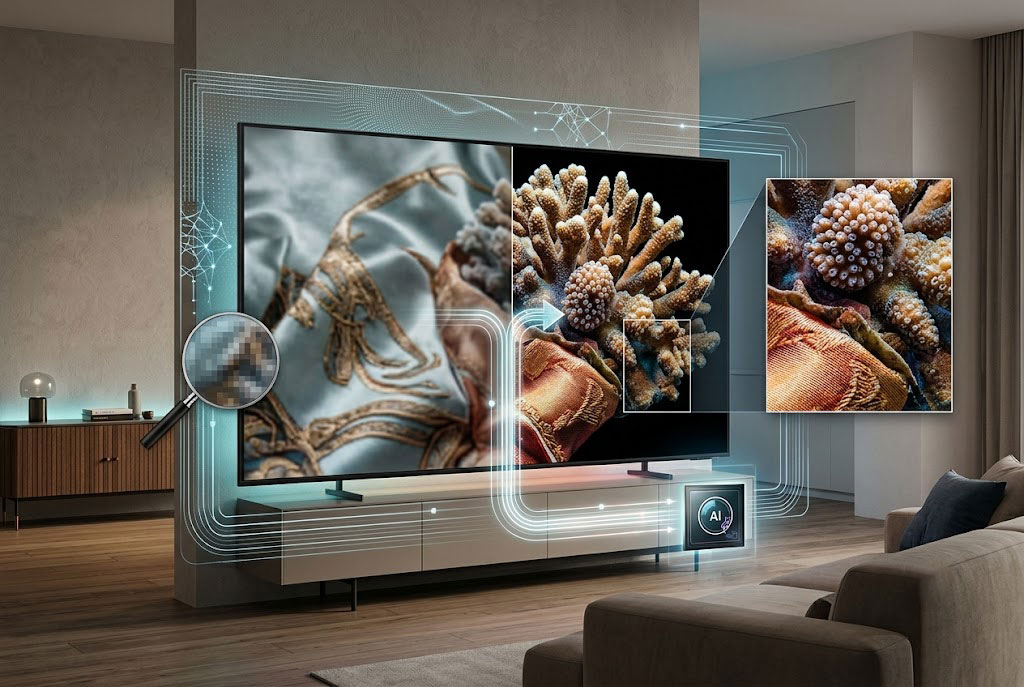 Bộ xử lý Vision AI Processor 4K trên tivi Samsung 50 inch UA50M70H nâng cấp hình ảnh ra sao?