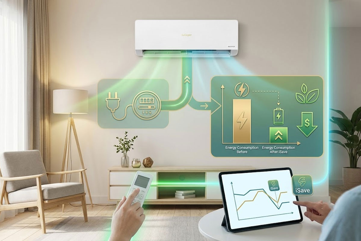 Bật chế độ iSave trên điều hòa Casper inverter XC-09IU38 giúp tiết kiệm thêm bao nhiêu điện?