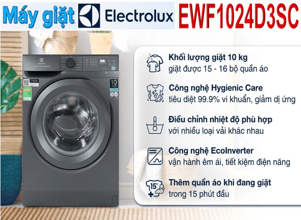 Máy giặt Electrolux cửa ngang EWF1024D3SC công nghệ giặt sạch và tiết kiệm
