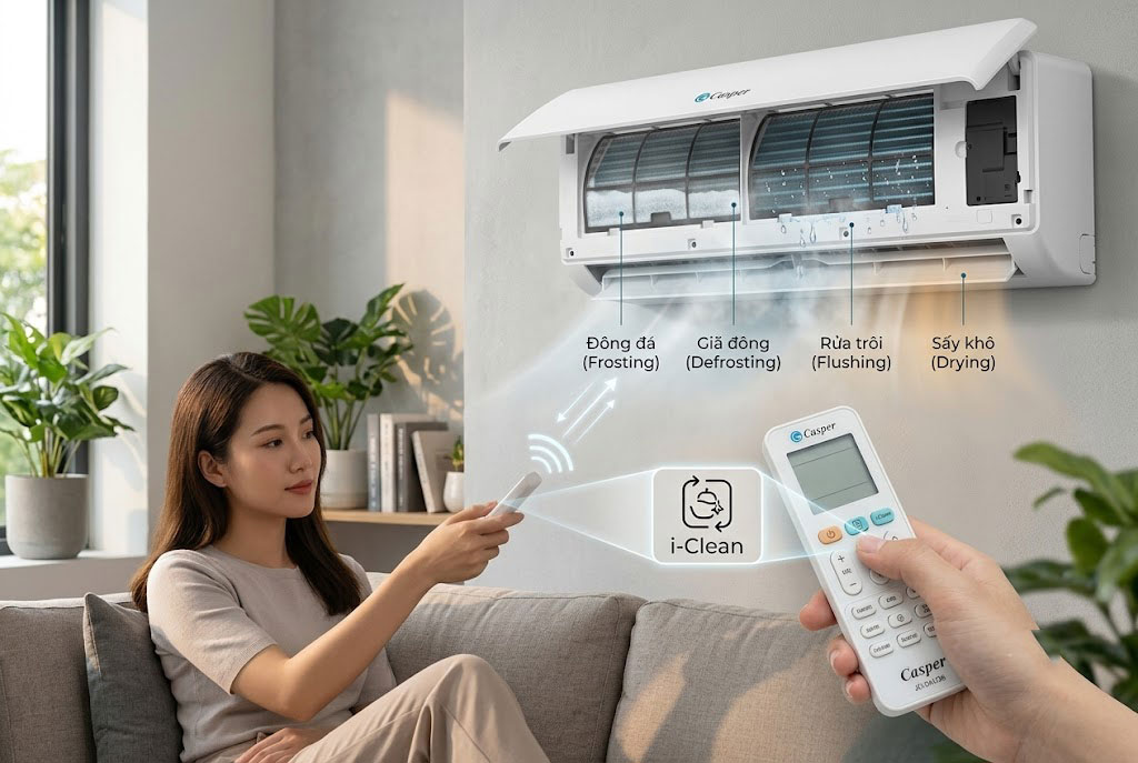 Sử dụng tính năng tự động làm sạch i-Clean trên điều hòa Casper JC-24IU36 thế nào cho đúng?