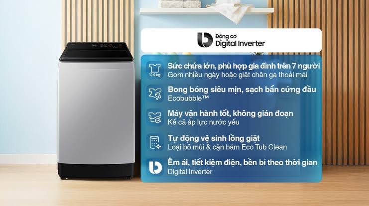 Tìm hiểu khả năng tiết kiệm điện, nước trên máy giặt Samsung 12kg WA40F12E4LSV
