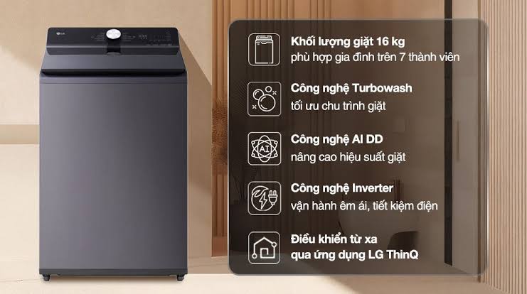 Sức hút của máy giặt LG 16kg TX2516DT3O: Giặt 16kg, AI DD và ThinQ thông minh