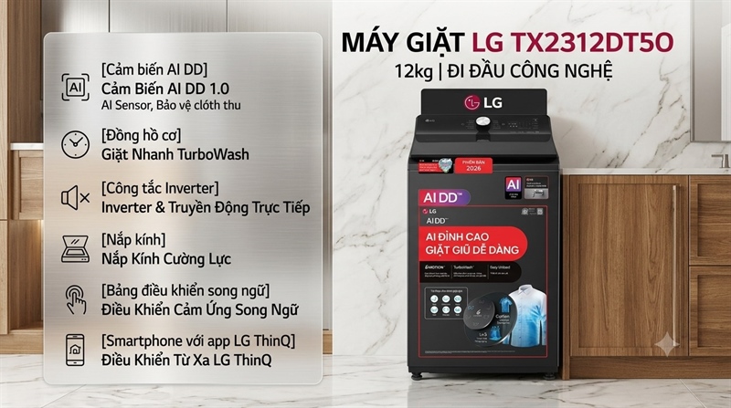 Tìm hiểu máy giặt LG 12kg TX2312DT5O mới ra mắt có gì mới