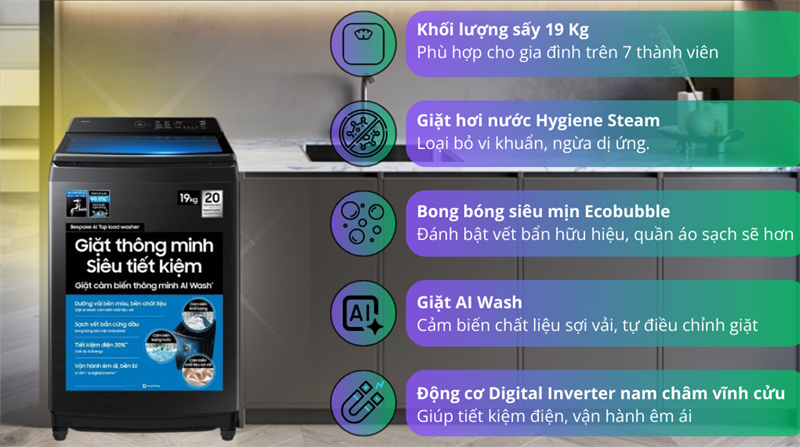 Những tính năng thông minh trên máy giặt Samsung giá rẻ WA80F19B9BSV