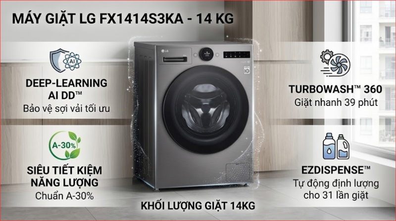 Máy giặt LG 14kg FX1414S3KA- Công nghệ giặt vượt trội, hiệu quả