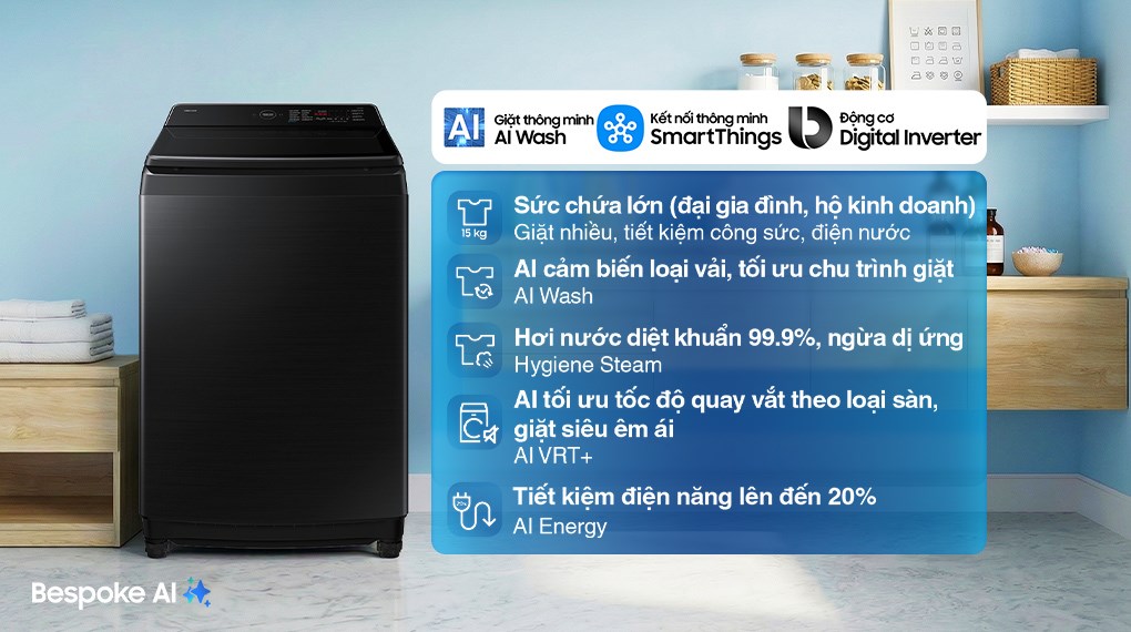 Máy giặt Samsung lồng đứng WA40F95E1CSV, WA14CG5886BV/SV và WA80F15B6BSV: 3 model nổi bật đáng cân nhắc