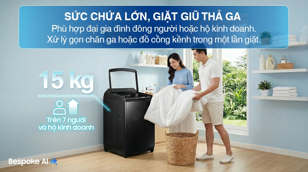 3 Chiếc máy giặt Samsung lồng đứng: WA40F12E4CSV, WA80F13S5BSV và WA80F15B6BSV đáng mua hiện nay