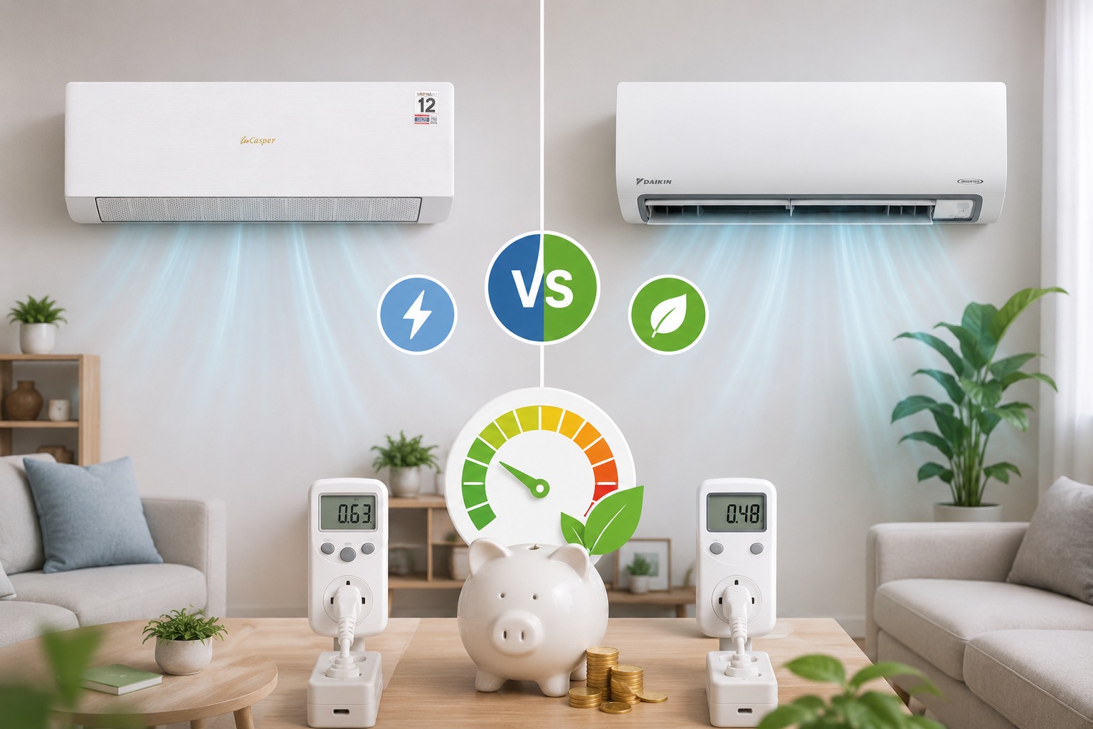 So sánh điều hòa Casper XC-09IU38 và Daikin FTKB25ZVMV, loại nào tiết kiệm điện tốt hơn?