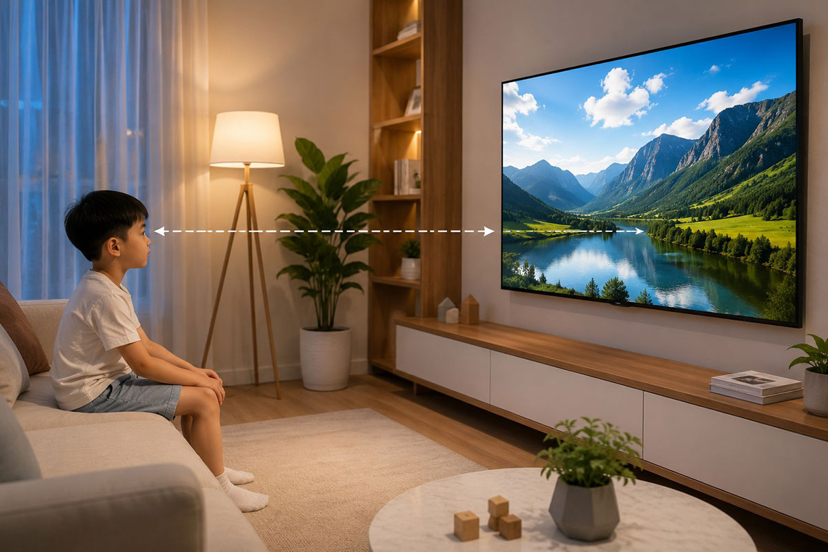 Hướng dẫn chọn khoảng cách xem tivi an toàn để bảo vệ mắt cho trẻ nhỏ