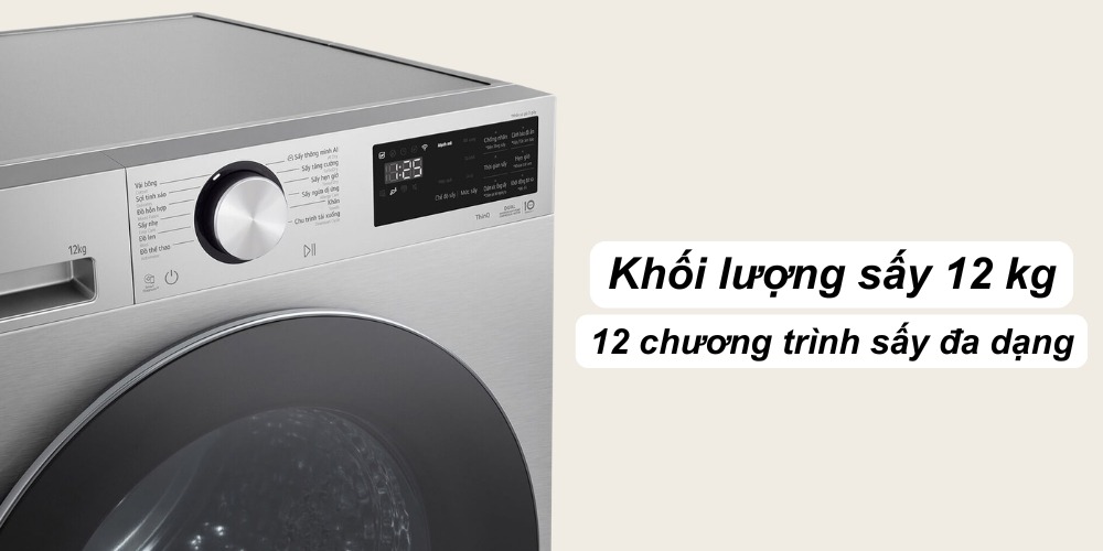 Máy sấy quần áo LG 12kg inverter RX12VHP5S1 khối lượng lớn phù hợp gia đình đông người