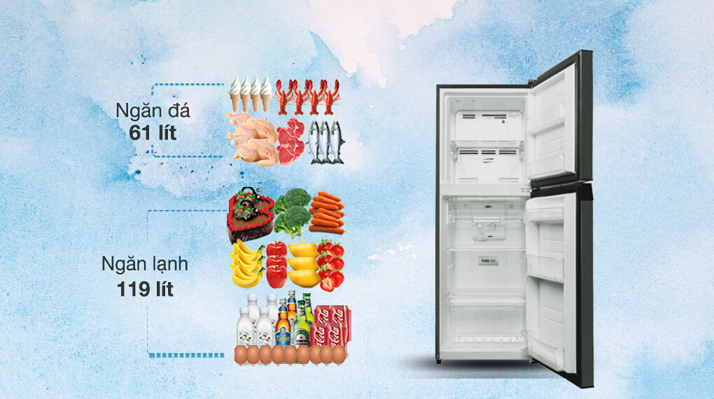 Tủ lạnh Toshiba GR-RT234WE-PMV(52) Inverter 180 lít nhỏ gọn, bảo quản thực phẩm hiệu quả
