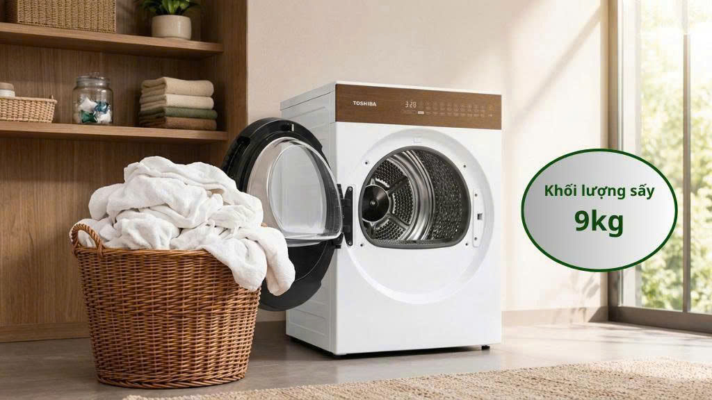 Máy Sấy Quần Áo Toshiba 9kg TD-T37BS100HWV(WT) giải pháp sấy thông minh cho mọi gia đình