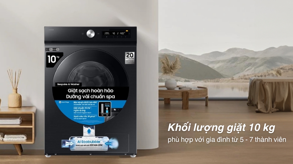 Máy giặt Samsung cửa ngang WW10DB7U34GBSV nổi bật với giặt sạch thông minh, bảo vệ sợi vải