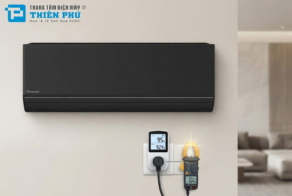 Công suất tiêu thụ điện thực tế của điều hòa Panasonic inverter CS-AU9BKH-8 là bao nhiêu Watt?