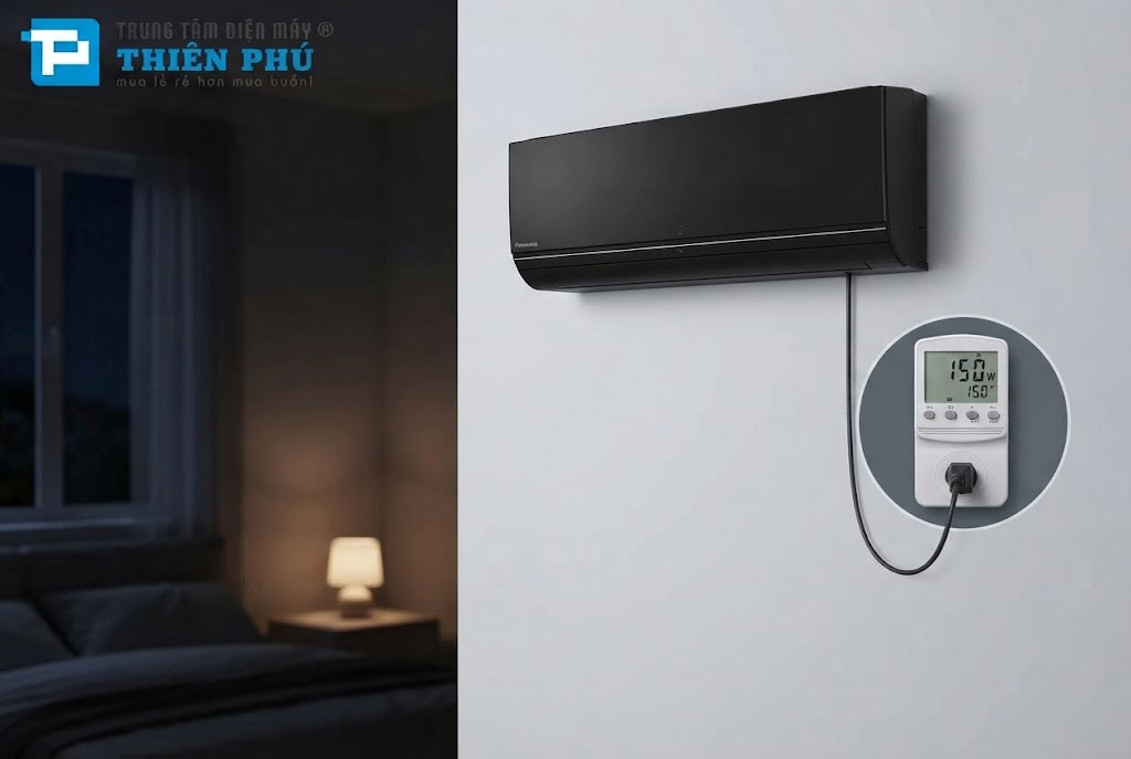 Công suất tiêu thụ điện thực tế của điều hòa Panasonic inverter CS-AU9BKH-8 là bao nhiêu Watt?