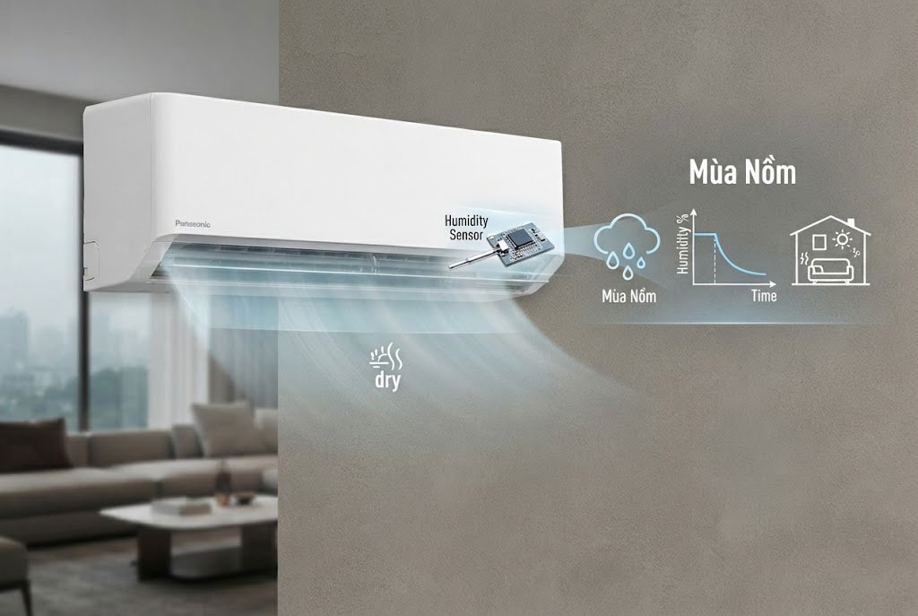 Cảm biến Humidity Sensor trên điều hòa Panasonic CS-XU24BKH-8 cứu cánh cho mùa nồm ẩm ra sao?
