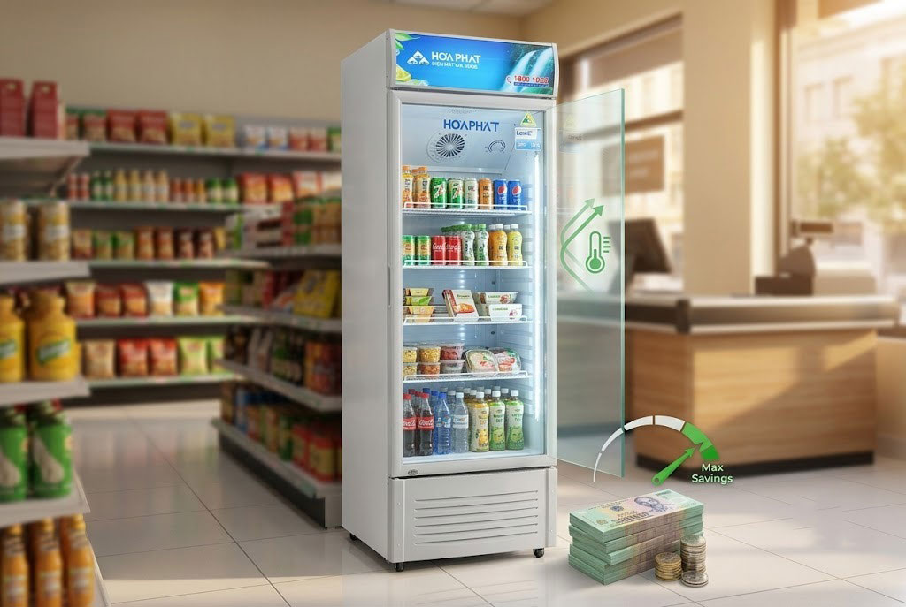 Tiết kiệm tiền điện mỗi tháng nhờ công nghệ kính Low-E trên tủ mát Hòa Phát HSR S6280