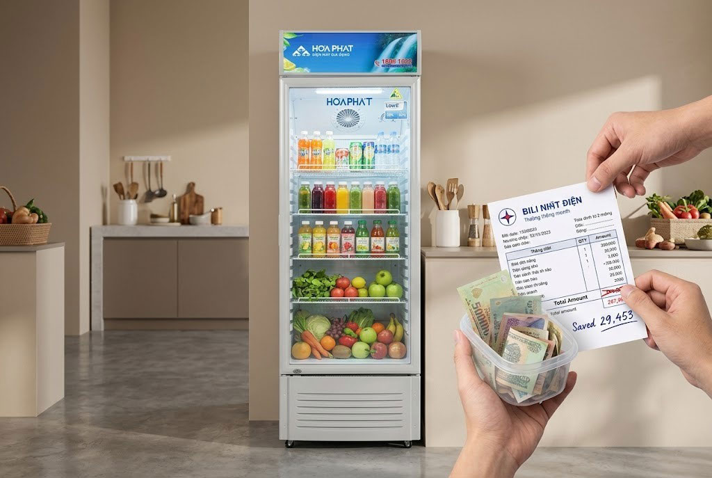 Tiết kiệm tiền điện mỗi tháng nhờ công nghệ kính Low-E trên tủ mát Hòa Phát HSR S6280