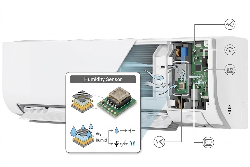Cảm biến độ ẩm Humidity Sensor của điều hòa Daikin FTKM25AVMV hoạt động ra sao?