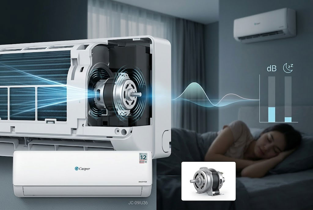 Đánh giá độ ồn điều hòa Casper 9000btu JC-09IU36, máy vận hành có êm khi ngủ đêm?