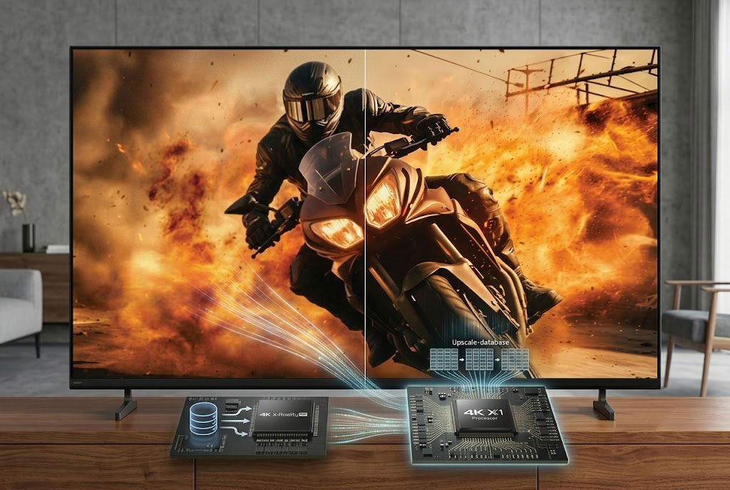 Bộ xử lý 4K X1 và 4K X-Reality PRO trên tivi Sony K-75S20M2 nâng cấp hình ảnh cũ như thế nào?