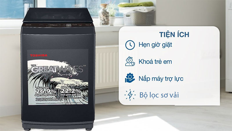 Máy giặt Toshiba AW-M1100JV(MK) 10Kg thiết kế hiện đại, giặt sạch hiệu quả