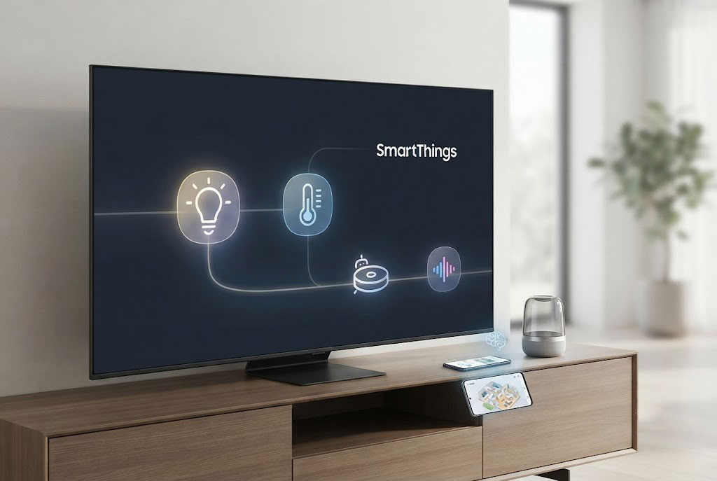 Trải nghiệm hệ sinh thái thông minh SmartThings và trợ lý AI trên tivi Samsung QA55QN80HAKXXV