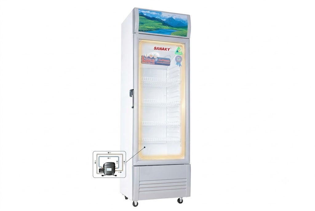 Tại sao hệ thống sưởi kính nén khí biến tủ mát Sanaky VH-308KL thành vua trưng bày phân khúc 240L?
