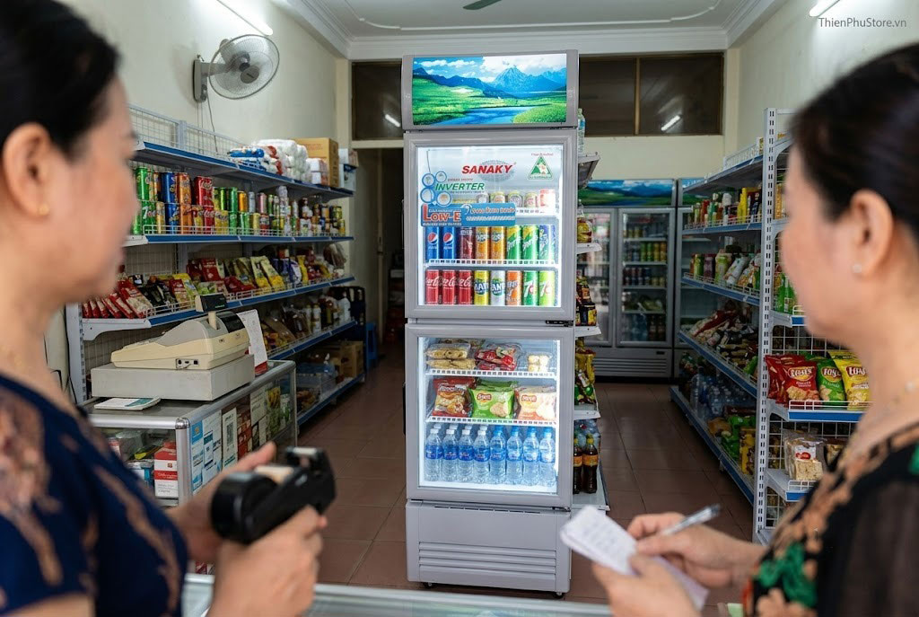 Đánh giá tủ mát Sanaky 2 cánh inverter VH-218W3L theo góc nhìn của chủ tiệm tạp hóa