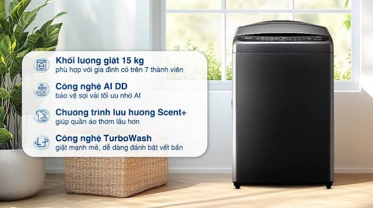 Thiết kế máy giặt LG cửa trên T2515VBTB có gì đặc biệt, phù hợp với không gian nào?