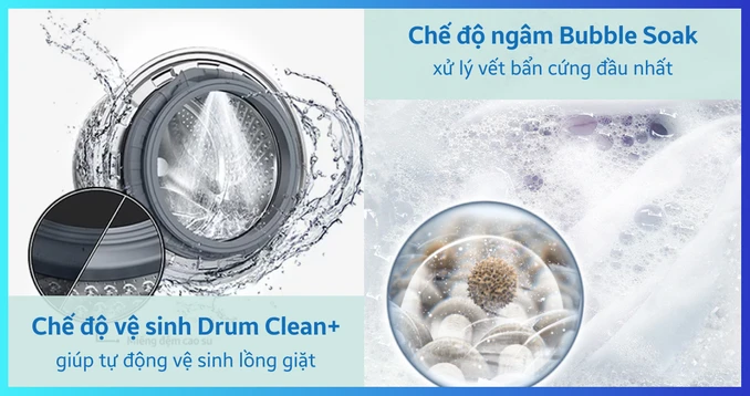 Bubble Soak trên máy giặt Samsung 14kg WW14BB944DGBSV: Đánh bật vết bẩn cứng đầu