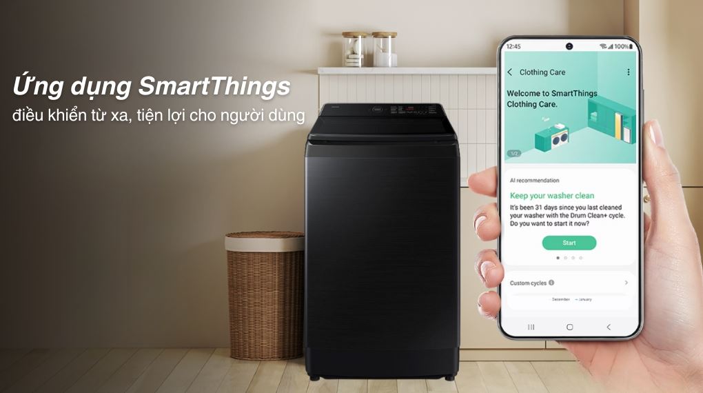 Tính năng  SmartThings trên máy giặt Samsung 15kg WA80F15B6BSV có tiện ích 
