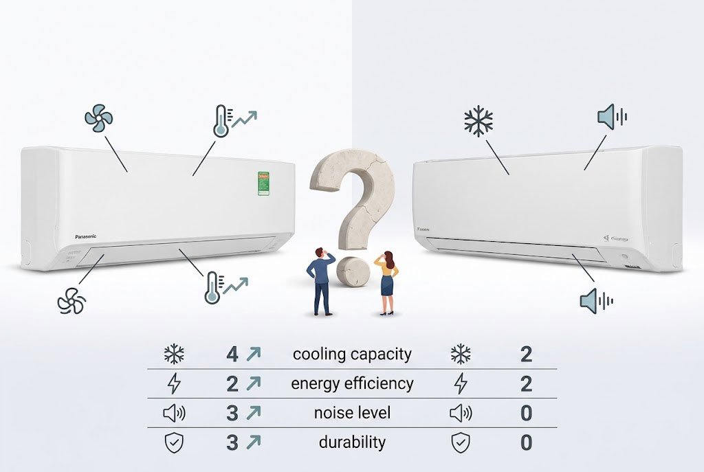 So sánh điều hòa Panasonic CS-U18BKH-8 và Daikin FTKY50ZVMV, máy nào đáng mua hơn?