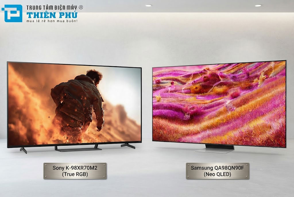 So sánh tivi Sony K-98XR70M2 và tivi Samsung QA98QN90F: True RGB đối đầu Neo QLED